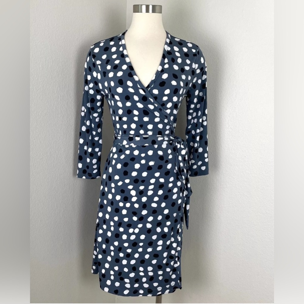 Banana Republic Blue Polka Dot Wrap Dress Size Large